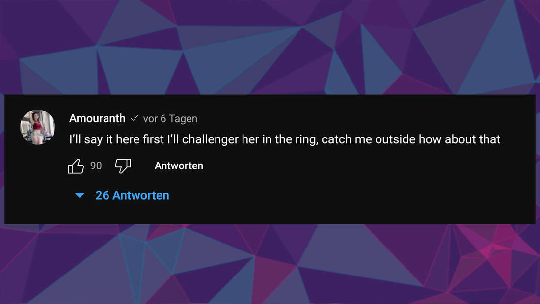 Comentario de YouTube del streamer de Twitch Amouranth en el que desafía a Adriana Chechik a un combate de boxeo.
